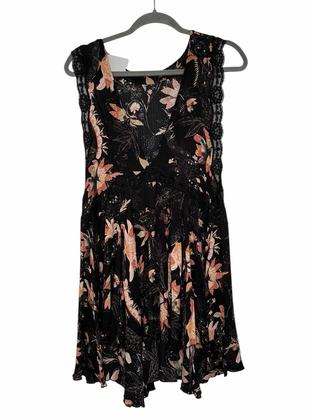Free People Size X- Small Black Floral Pre-Owned Dress- Ladies