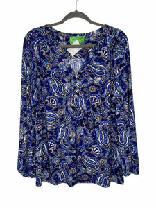 Pappagallo Size Medium Blue Print Pre-Owned Top- Ladies