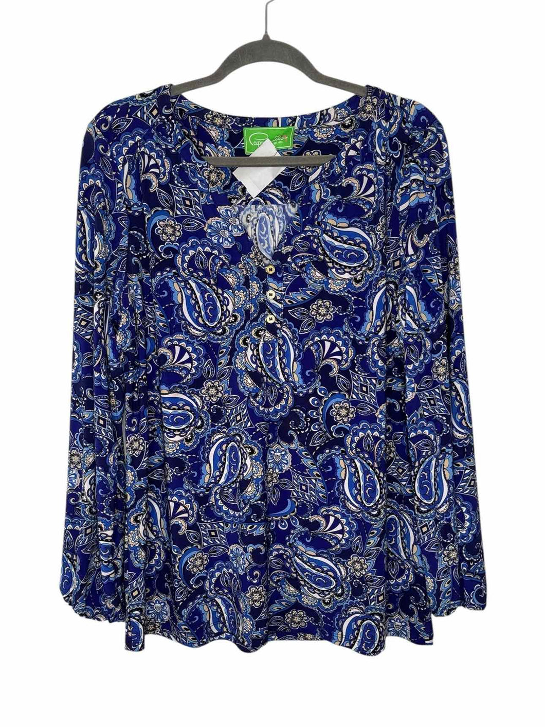 Pappagallo Size Medium Blue Print Pre-Owned Top- Ladies