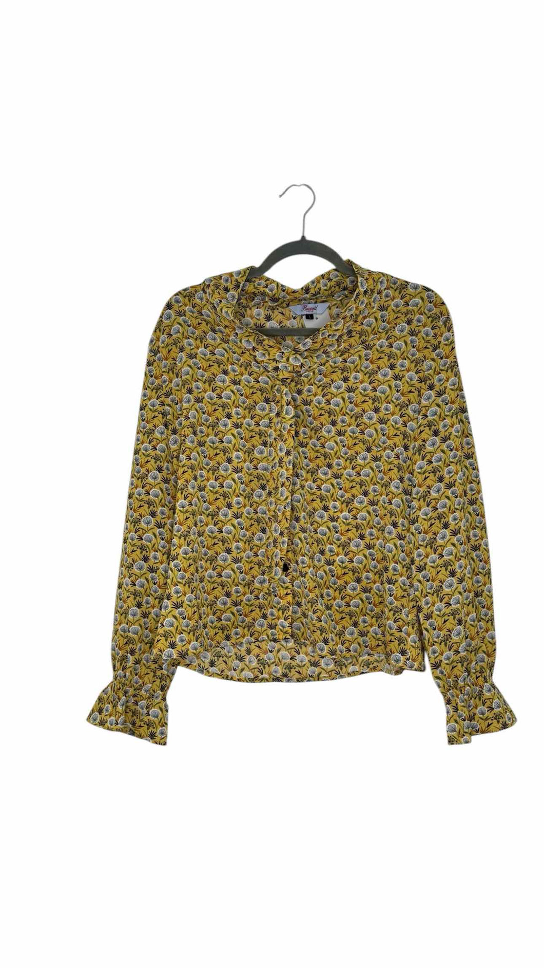 Size Large Yellow Print Pre-Owned Blouse- Ladies