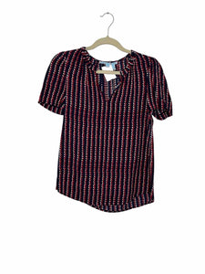 Draper James Size 0 Navy Print Pre-Owned Top- Ladies