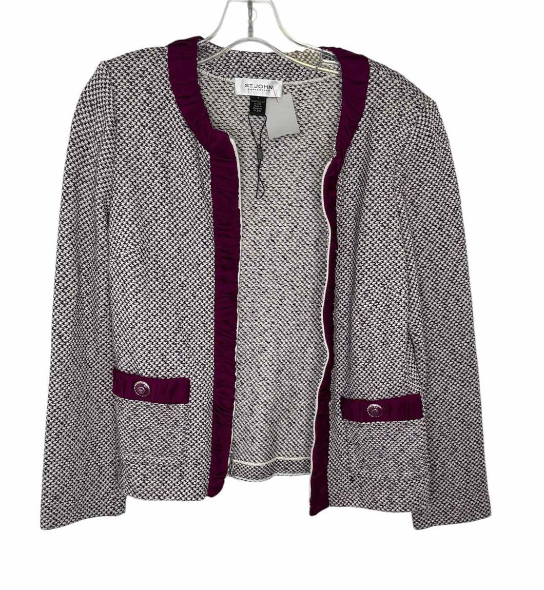 St John Size 6 Wht/Pur Pre-Owned Blazer/Indoor Jacket- Ladies