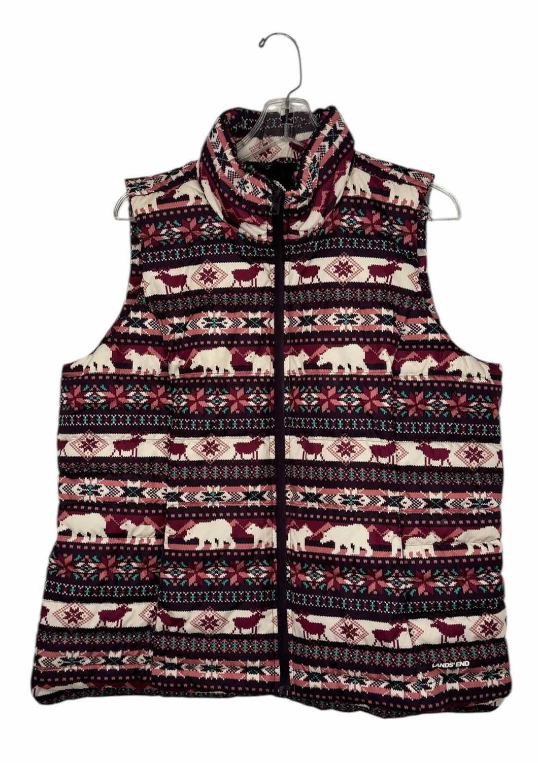 Lands End Size Large Purple Print Pre-Owned Vest- Ladies