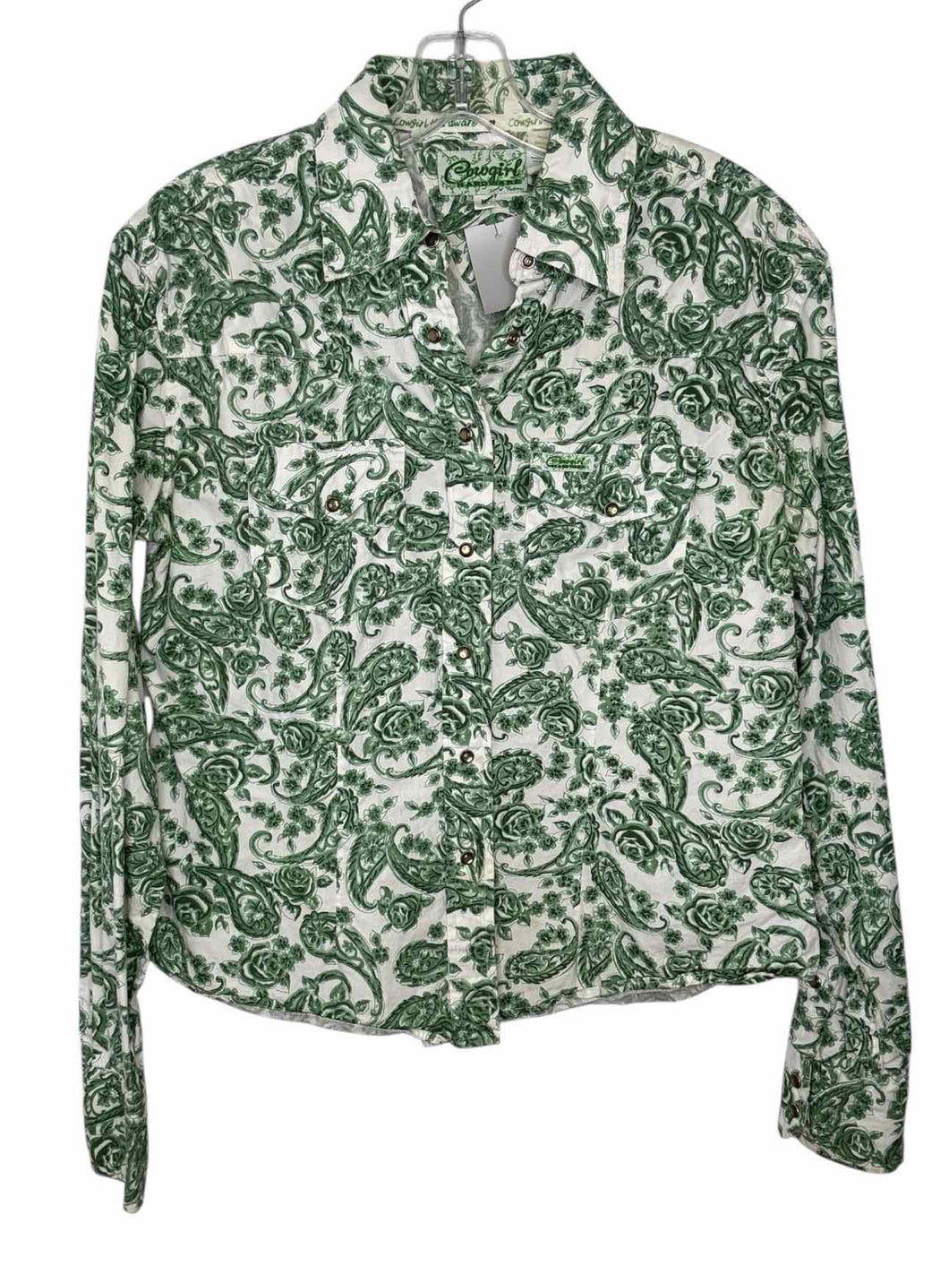 Size Medium Green Print Pre-Owned Shirt- Ladies