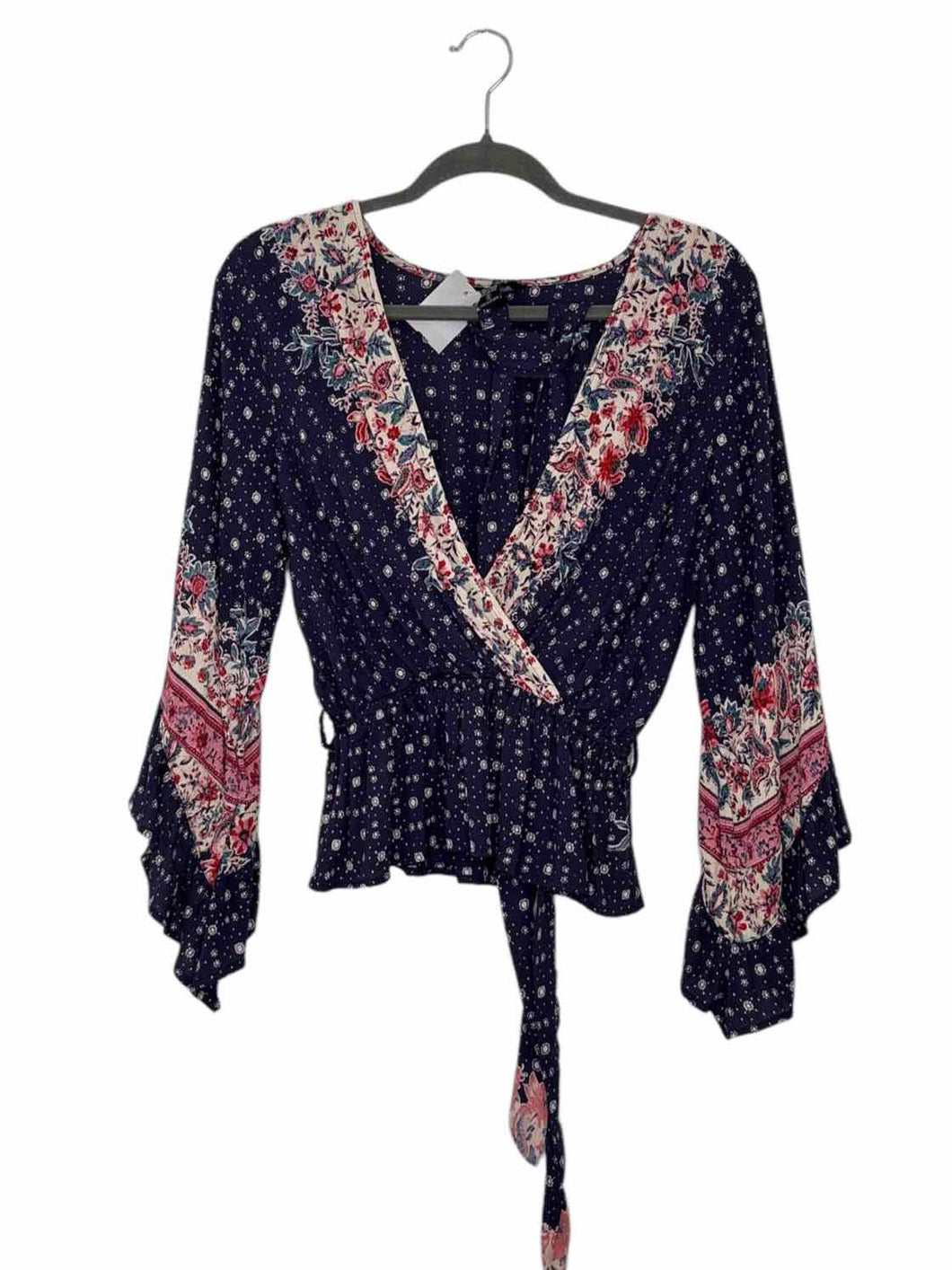 Angie Size Small Navy Print Pre-Owned Blouse- Ladies