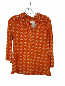 Charter Club Size Medium Orange Print Pre-Owned Shirt- Ladies