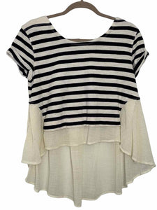 Free People Size X- Small Navy Stripe Pre-Owned Top- Ladies