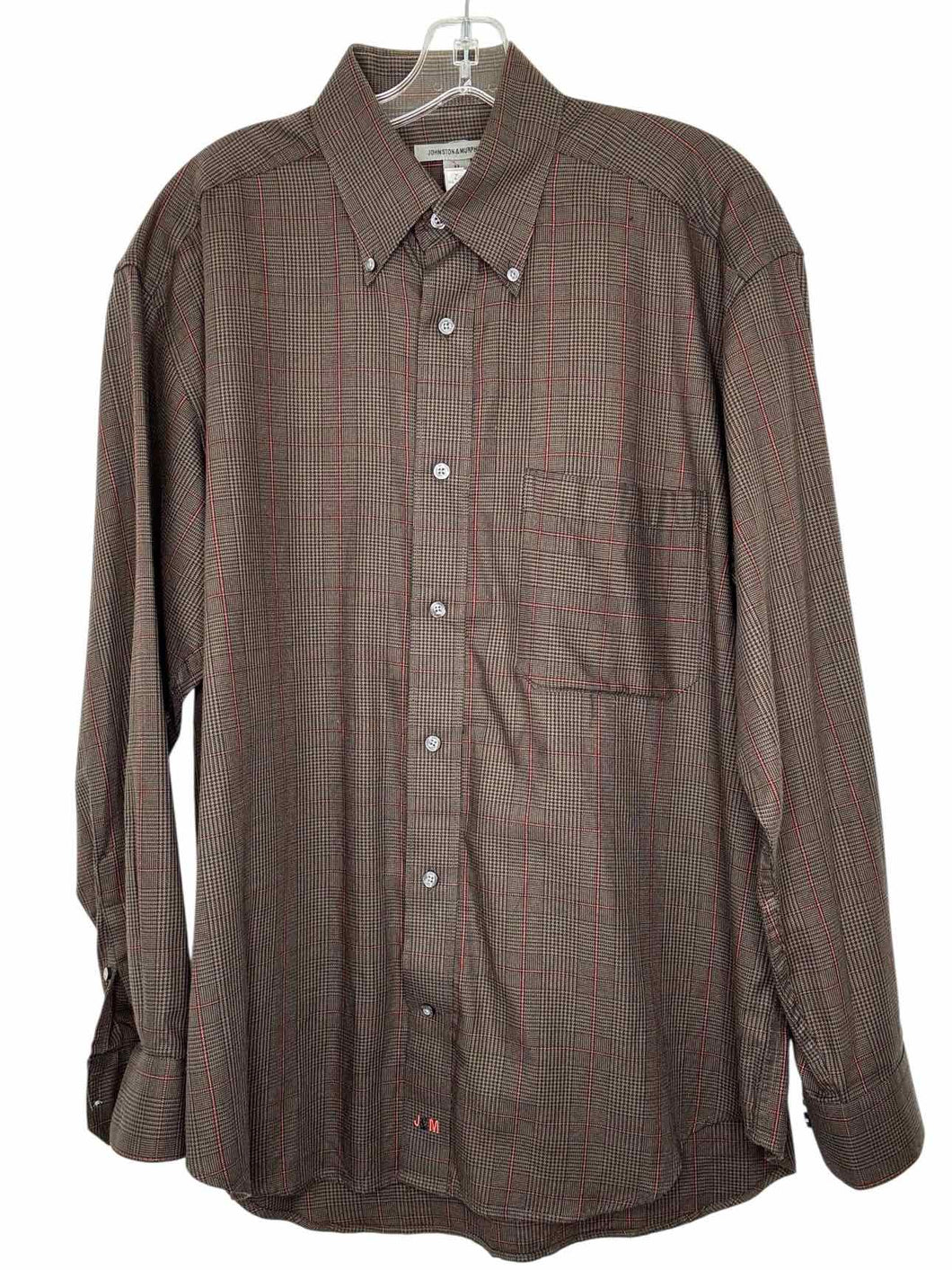 Johnston & Murphy Size M Grey Plaid Pre-Owned Shirt- Mens
