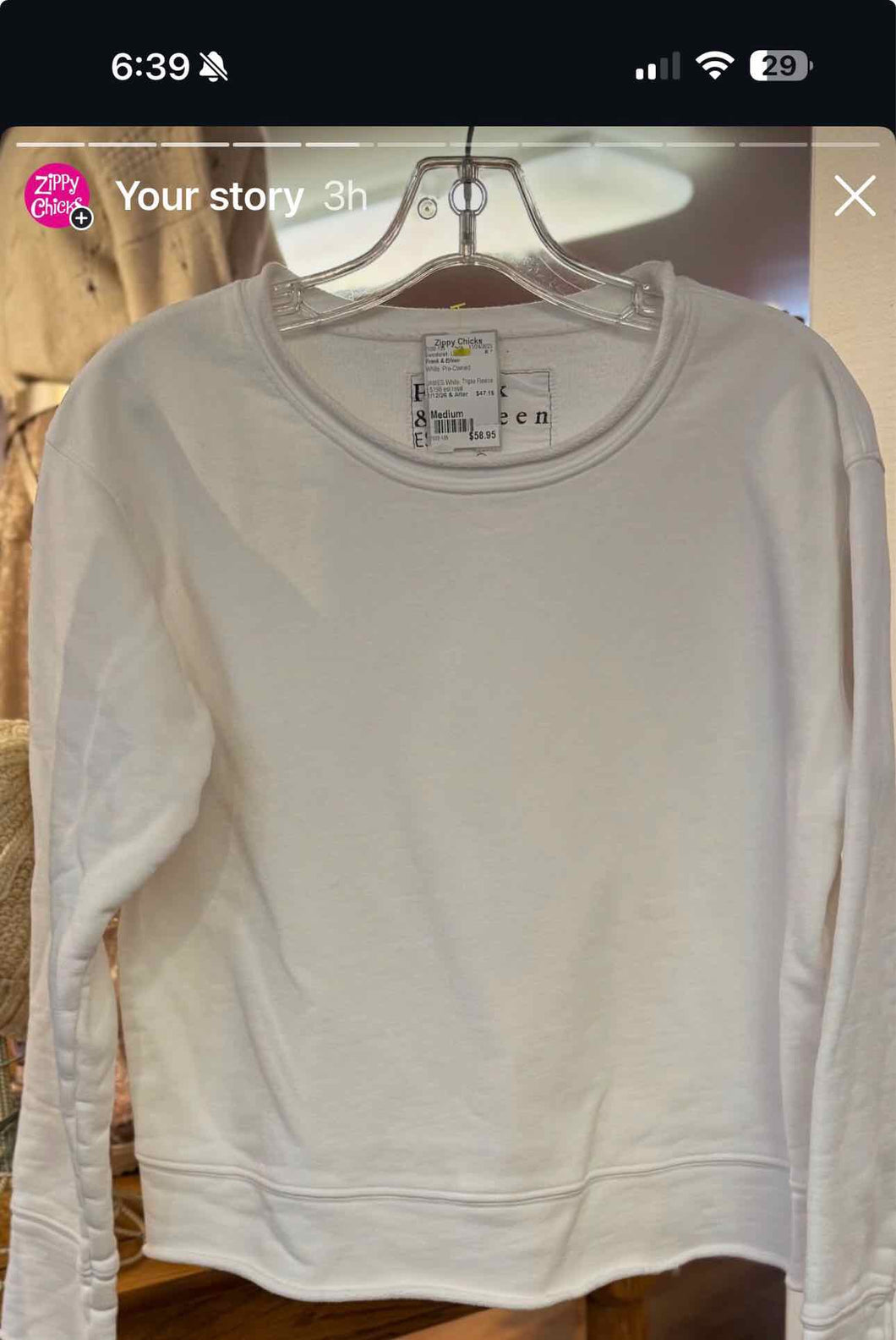 Frank & Eileen Size Medium White Pre-Owned Sweatshirt- Ladies