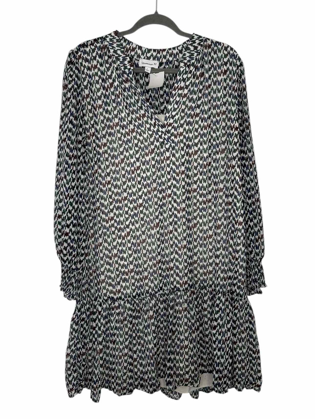 Veronica M. Size Large White Print Pre-Owned Dress- Ladies