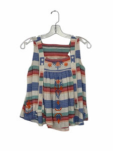 No Brand Label Size Medium Cream Stripe Pre-Owned Tank Top- Ladies