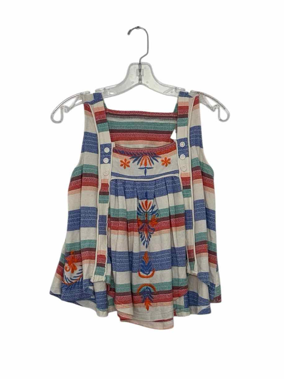 No Brand Label Size Medium Cream Stripe Pre-Owned Tank Top- Ladies
