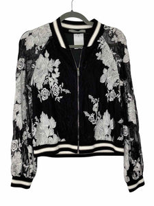 D. Exterior Size Medium Black Print Pre-Owned Blazer/Indoor Jacket- Ladies
