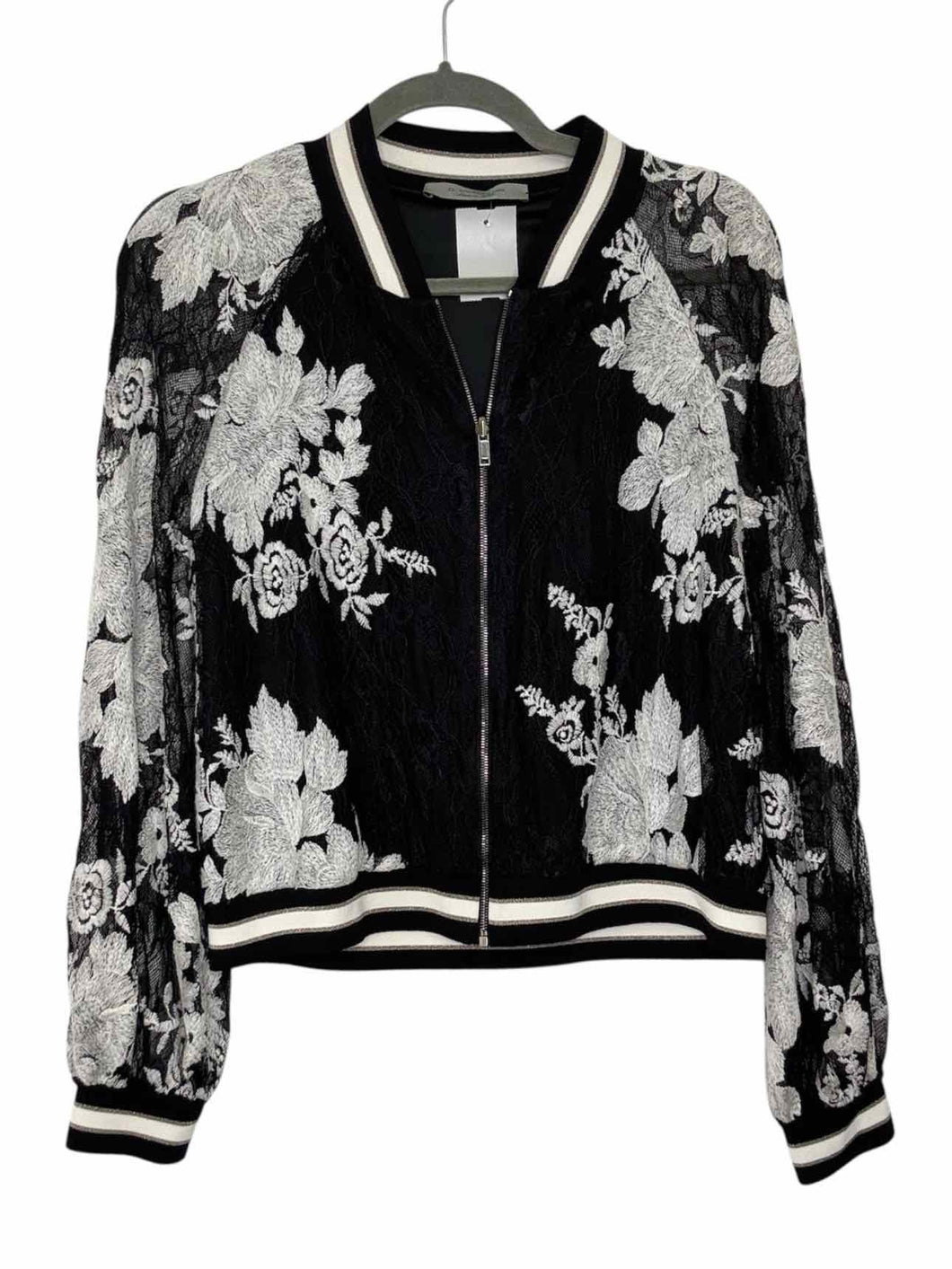 D. Exterior Size Medium Black Print Pre-Owned Blazer/Indoor Jacket- Ladies