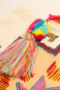 Aztec Pattern Pom-Pom Tassel Shoulder Bag