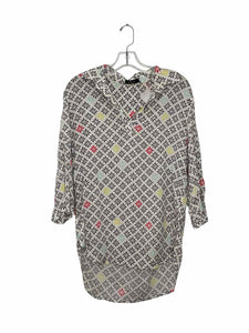 Pure Amici Size Small White Print Pre-Owned Top- Ladies