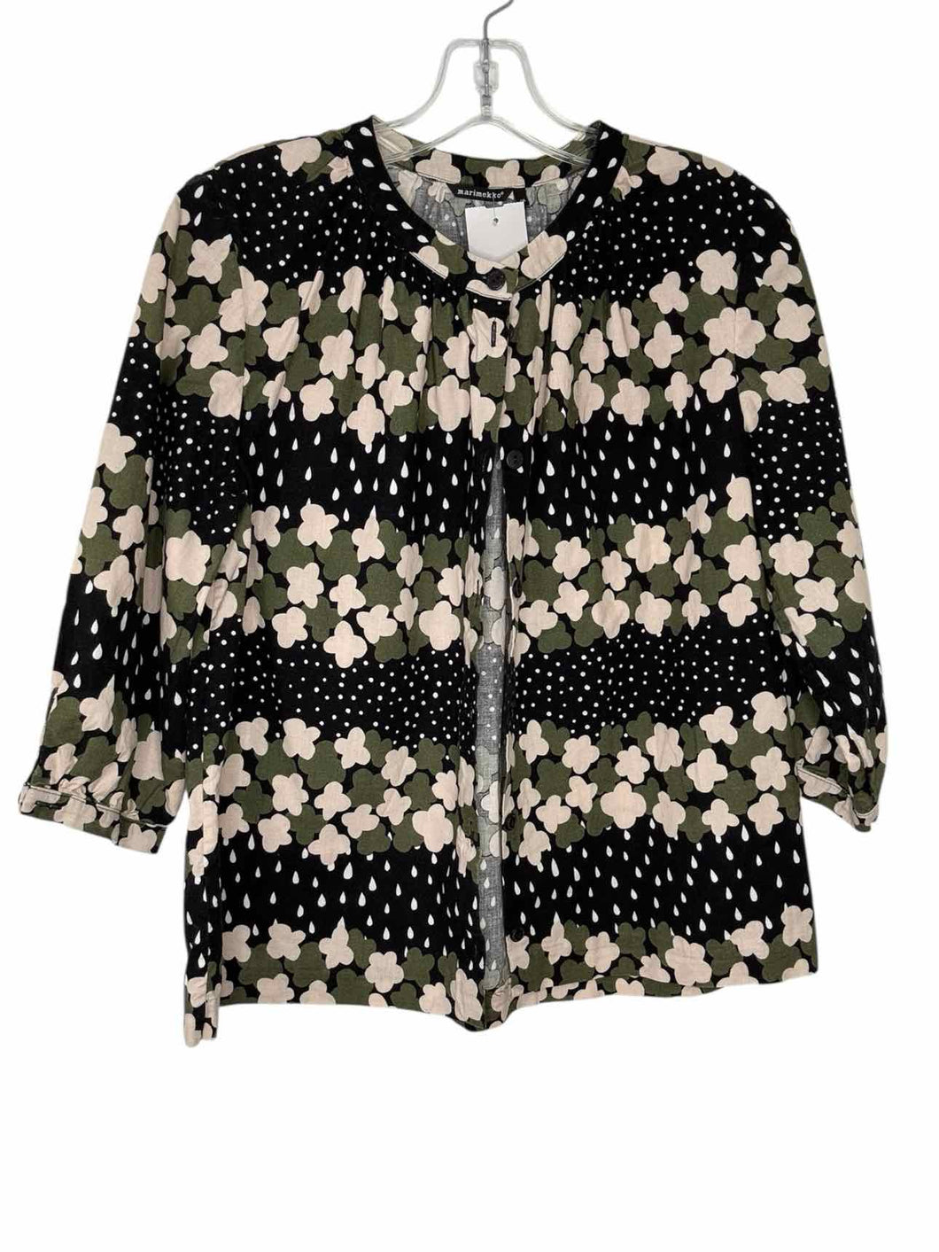 Marimekko Size Small Black Print Pre-Owned Blouse- Ladies