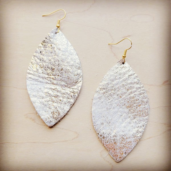 Leather Oval Earring-Heavy Metal White