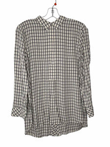 J Jill Size MP White Plaid Pre-Owned Blouse- Ladies