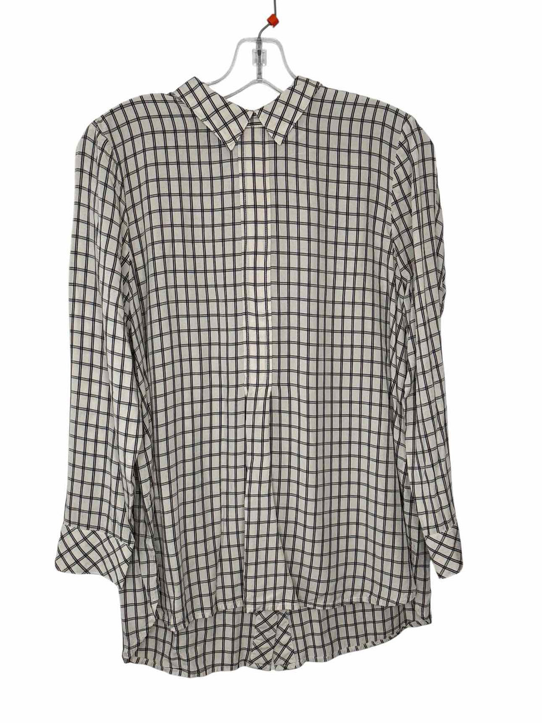 J Jill Size MP White Plaid Pre-Owned Blouse- Ladies