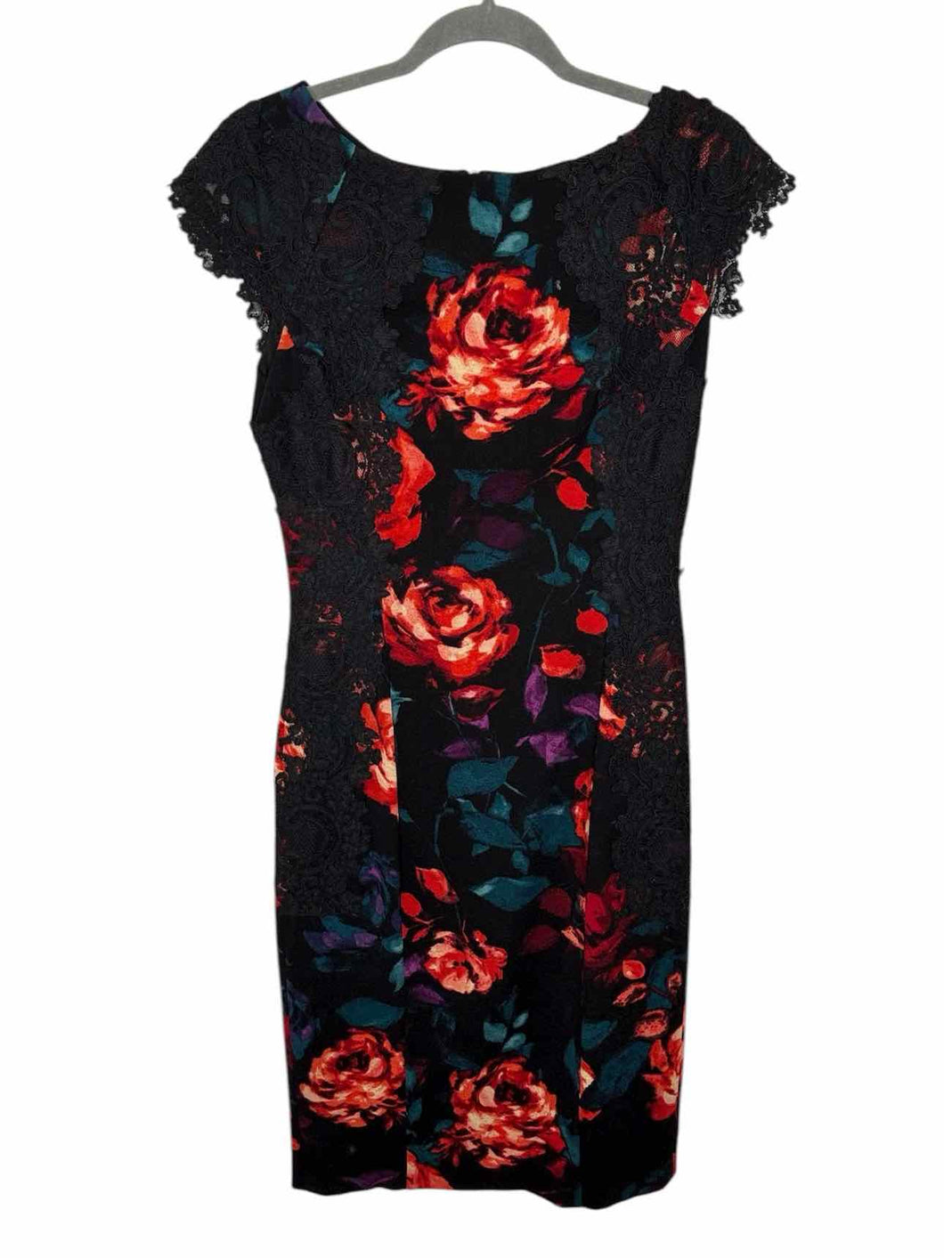 Maggy London Size Medium Black Floral Pre-Owned Dress- Ladies