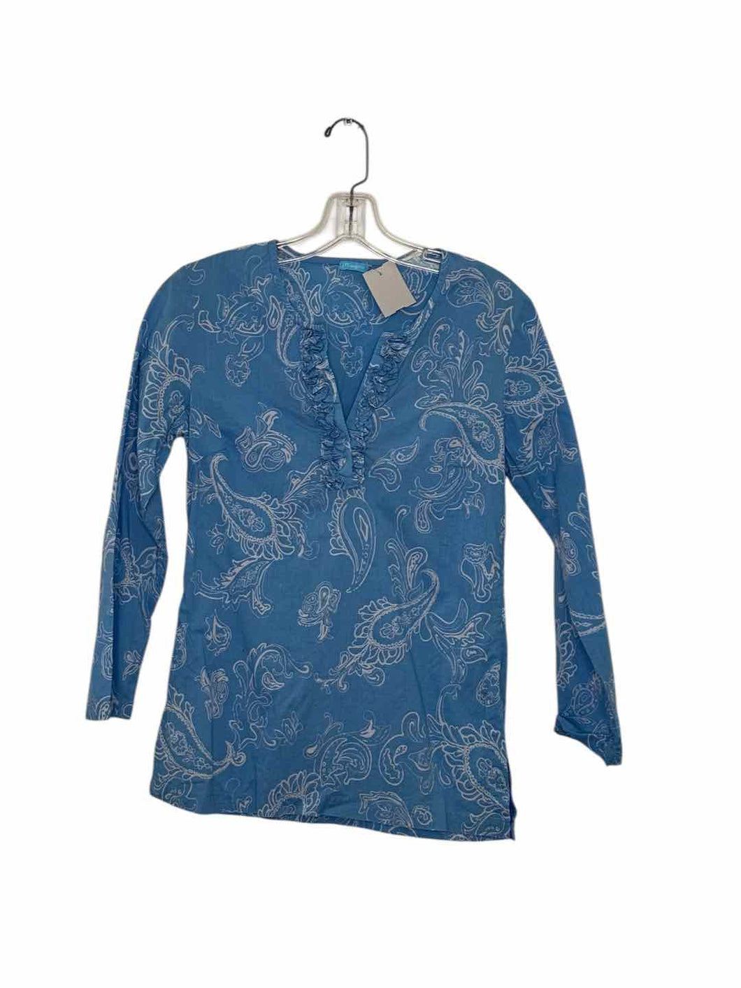 J McLaughlin Size X- Small Blue Print Pre-Owned Top- Ladies