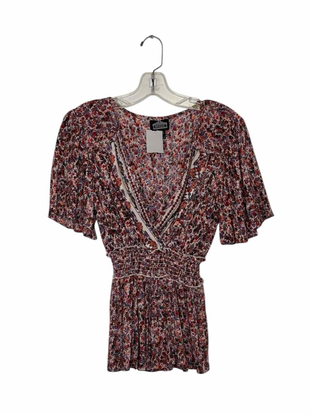 Angie Size Small Red Print Pre-Owned Blouse- Ladies