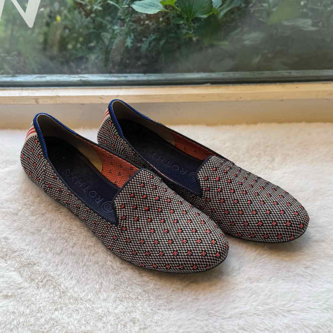 Rothy's Size 9.5 Navy Print Flats Pre-Owned Shoes- Ladies