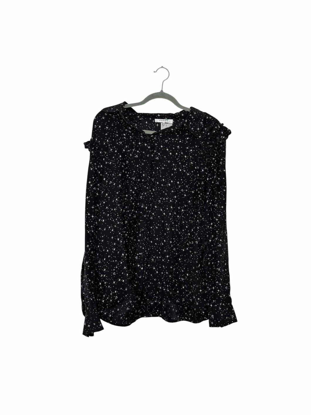 Frame Size X-Large Black Print Pre-Owned Blouse- Ladies