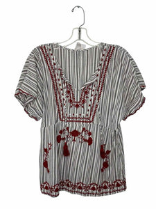 Garnet Hill Size 6 Grey Stripe Pre-Owned Top- Ladies