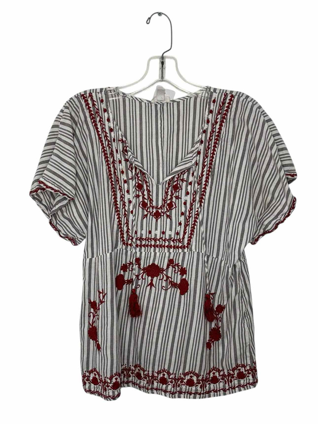 Garnet Hill Size 6 Grey Stripe Pre-Owned Top- Ladies