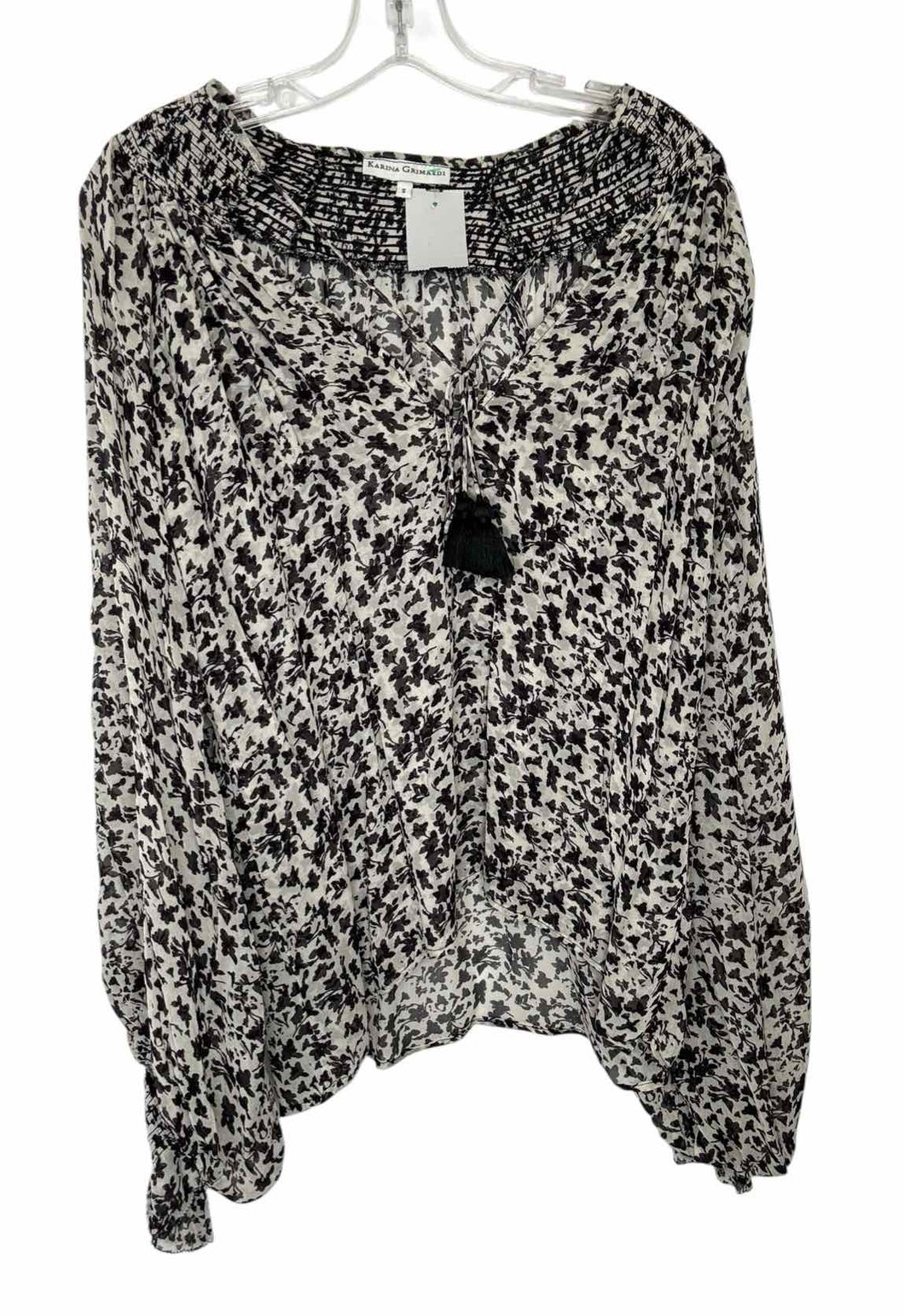 Karina Grimaldi Size Small Black Print Pre-Owned Blouse- Ladies