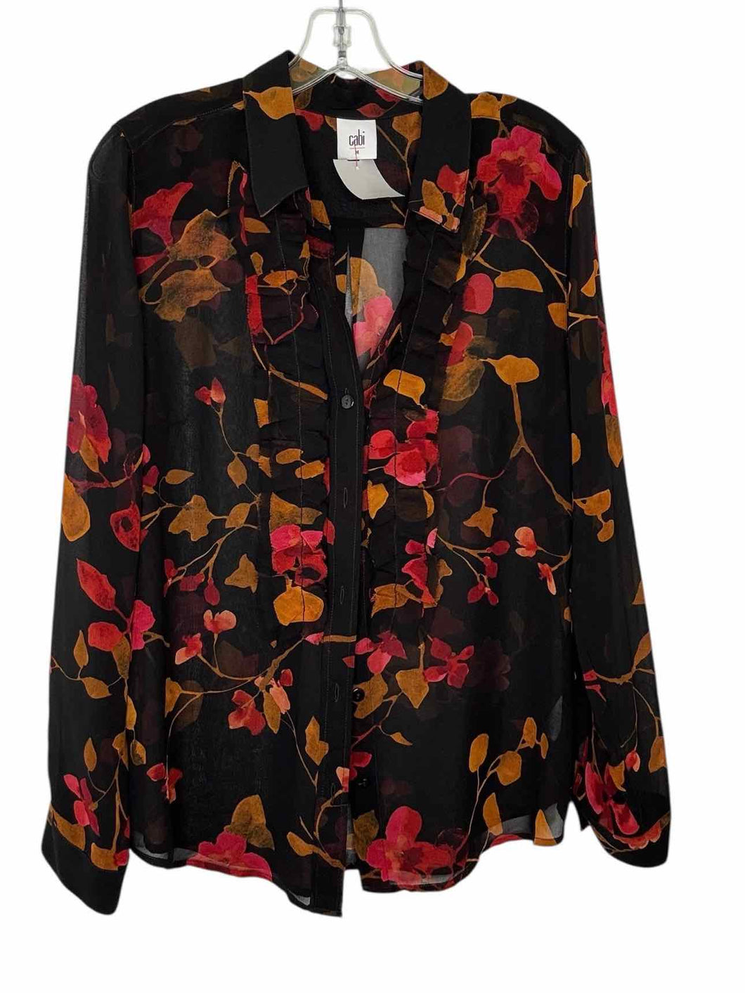 Cabi Size Medium Black Floral Pre-Owned Blouse- Ladies