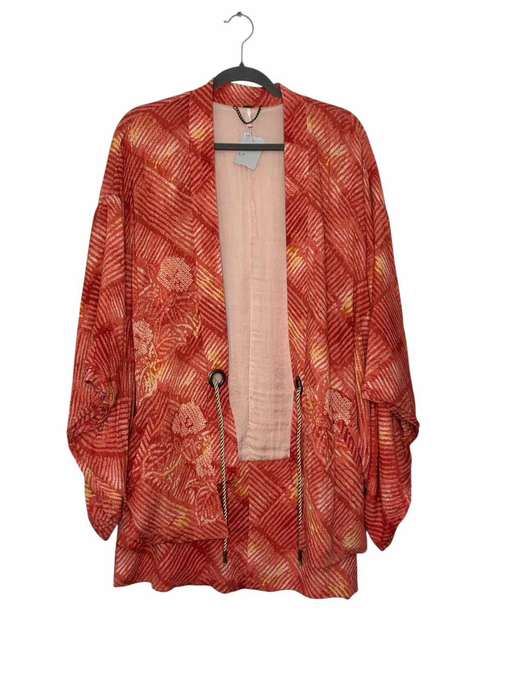 Free People Size One Size Orange Print Pre-Owned Blazer/Indoor Jacket- Ladies