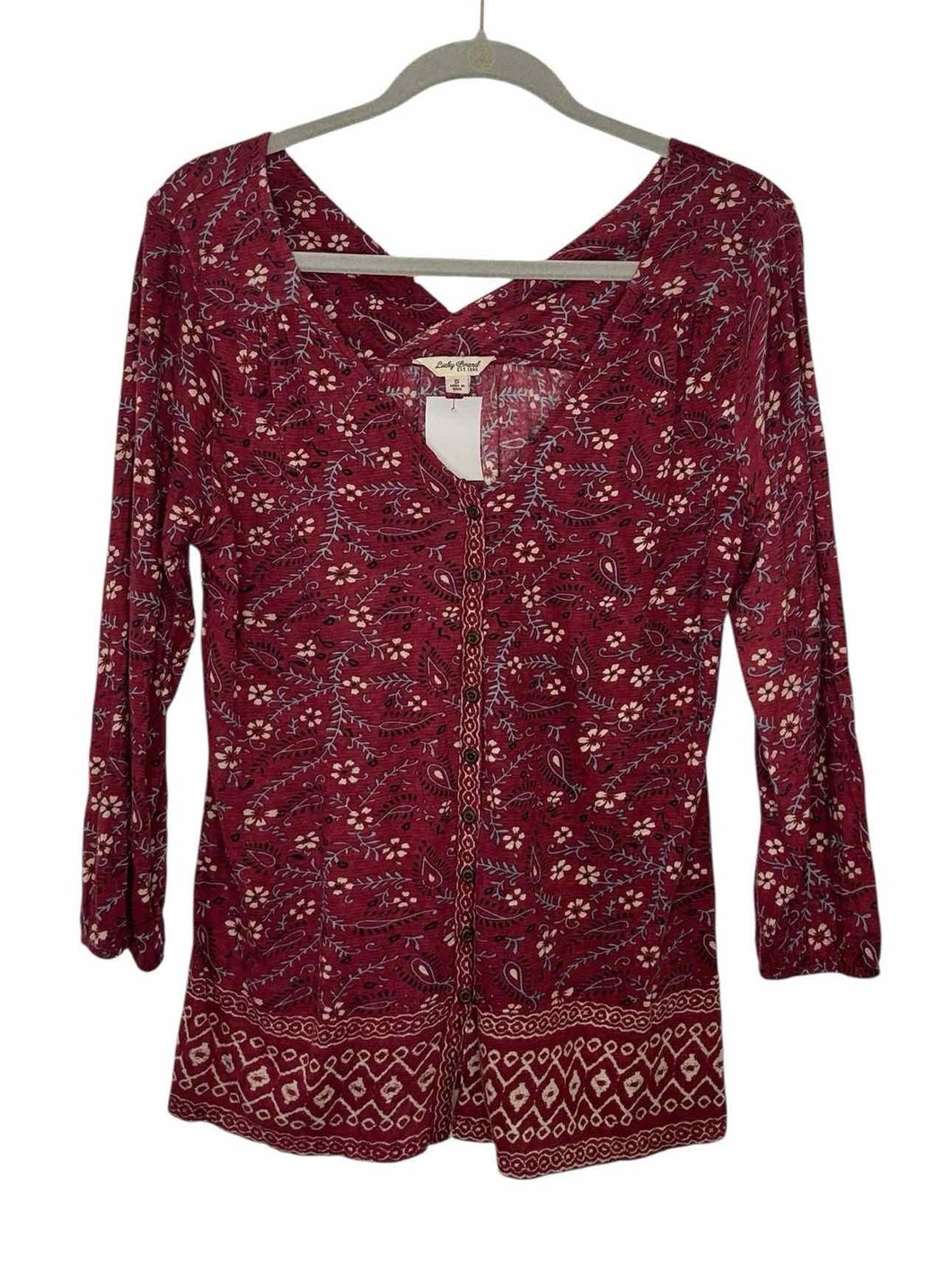 Lucky Brand Size Small Red Floral Pre-Owned Top- Ladies