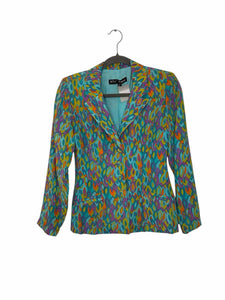 Betsey Johnson Size P Blue Print Pre-Owned Blazer/Indoor Jacket- Ladies