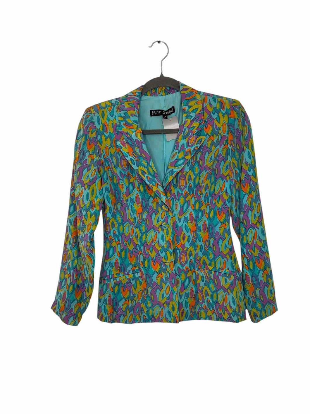 Betsey Johnson Size P Blue Print Pre-Owned Blazer/Indoor Jacket- Ladies