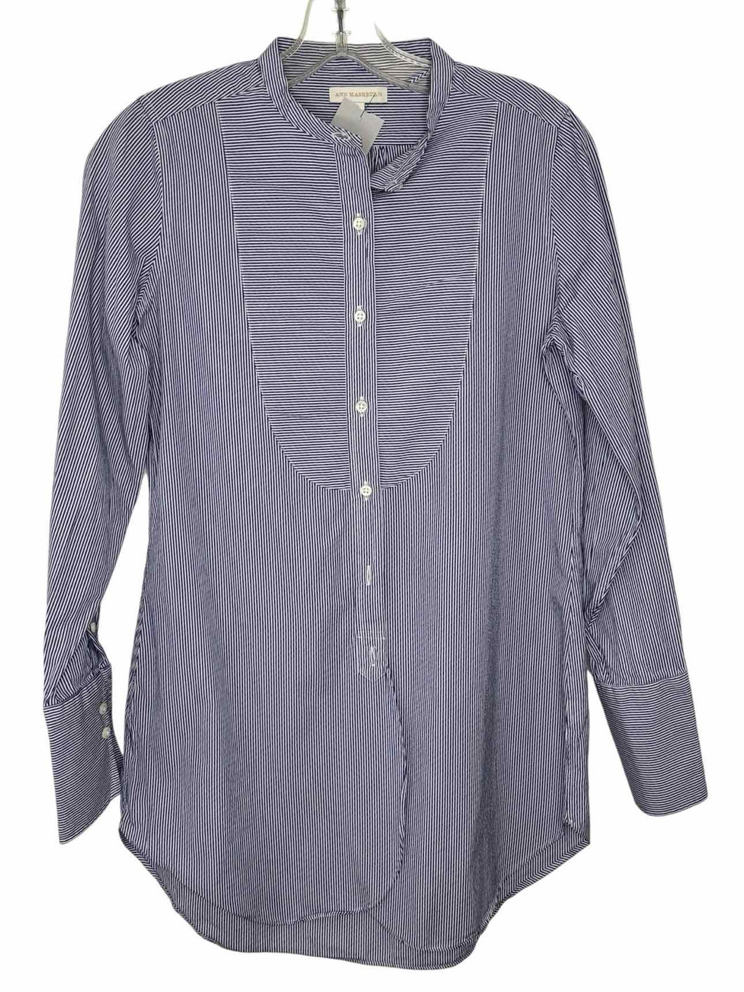 Ann Mashburn Size Small Blue Stripe Pre-Owned Blouse- Ladies