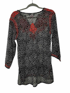Gretchen Scott Size Large Black Print Pre-Owned Top- Ladies