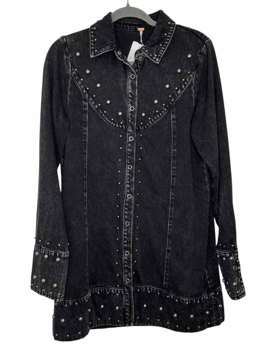 Free People Size Small Black Denim Pre-Owned Dress- Ladies