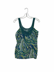 Prana Size Medium Turquoise Print Pre-Owned Tank Top- Ladies