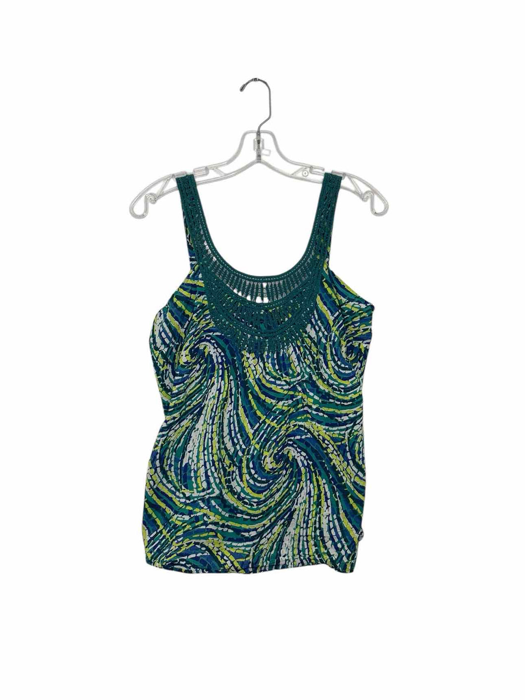 Prana Size Medium Turquoise Print Pre-Owned Tank Top- Ladies