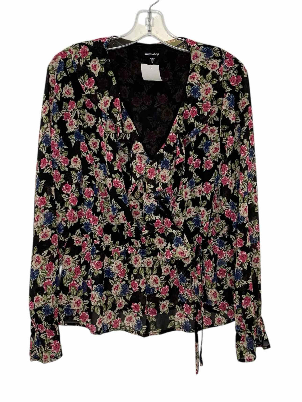 Mittoshop Size Large Black Floral Pre-Owned Blouse- Ladies