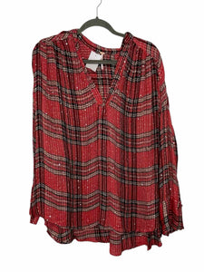 Free People Size X- Small Red Plaid Pre-Owned Shirt- Ladies