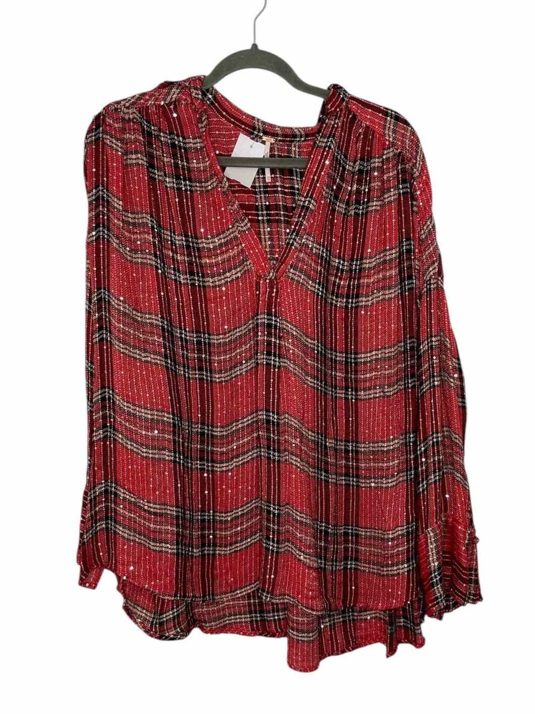 Free People Size X- Small Red Plaid Pre-Owned Shirt- Ladies