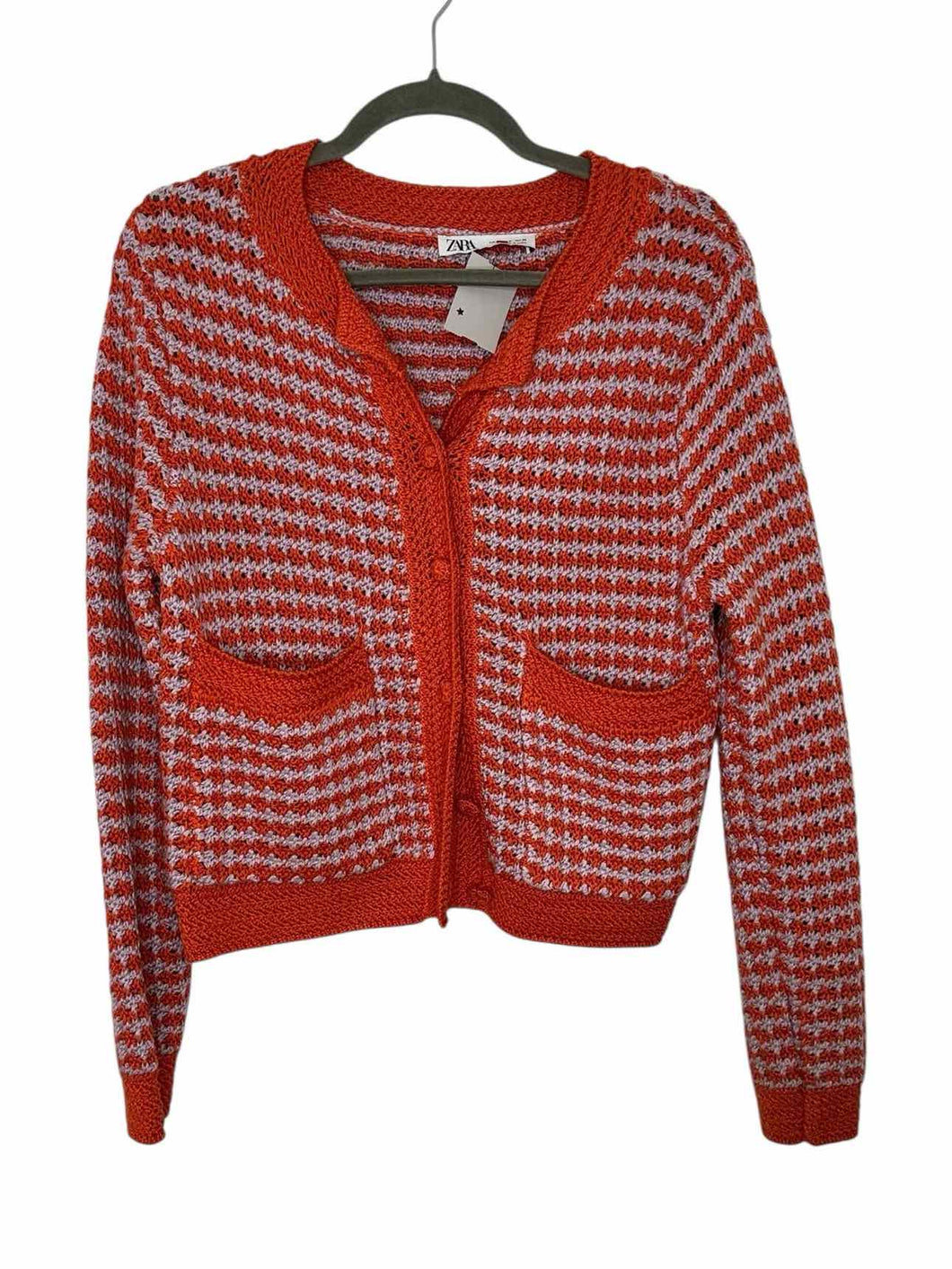 Zara Size Small Orange Print Pre-Owned Sweater- Ladies