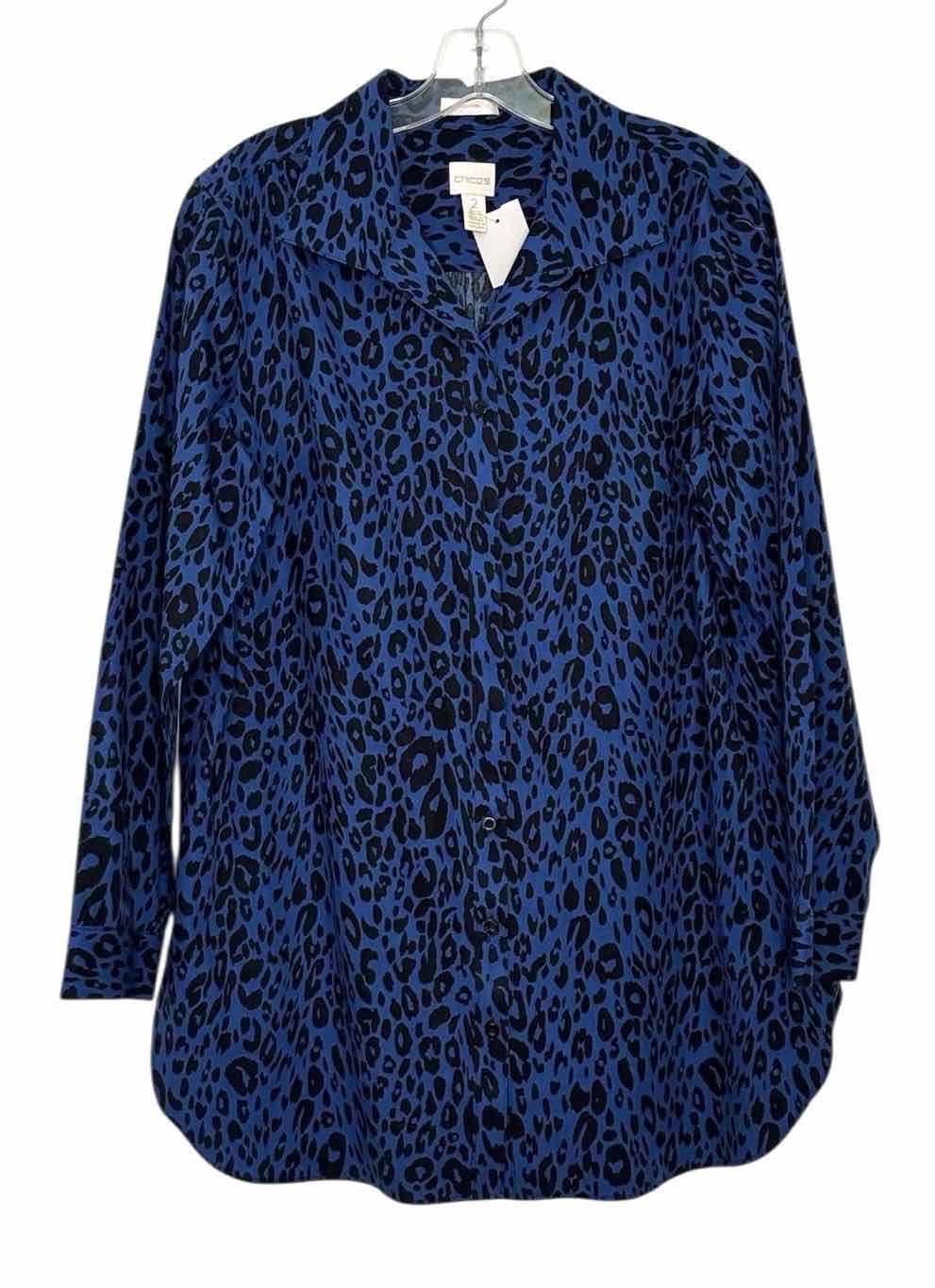 Chicos Size Large Blue Print Pre-Owned Blouse- Ladies