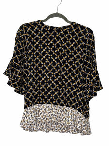 Zara Size X- Small Black Print Pre-Owned Blouse- Ladies
