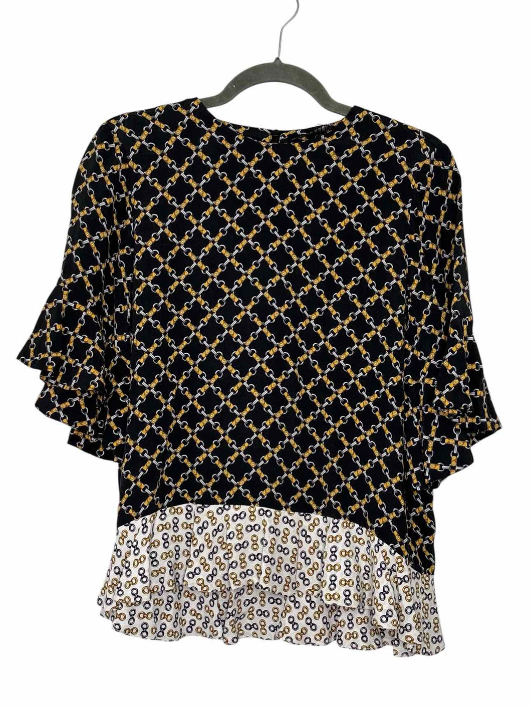 Zara Size X- Small Black Print Pre-Owned Blouse- Ladies