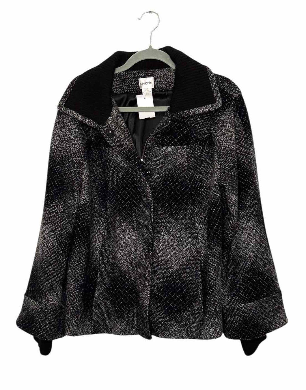 Chicos Size 12/14 Black Print Pre-Owned Jacket- Ladies